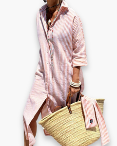 Damen Elegantes Gestreiftes Hemdkleid | Midi in Pink