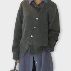 Asymmetrischer Knopf-Cardigan – Mühelose Raffinesse mit modernem Twist in Grau