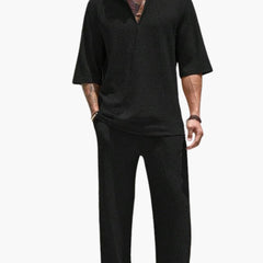 Herren Sommer Set mit Kurzarmhemd und elastischer Hose in Schwarz