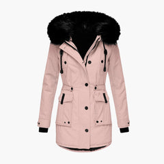 Damen Parka-Jacke mit Kapuze, Knopfverschluss und Pattentaschen in Rosa