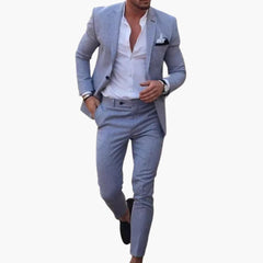 Herren Anzug Zweiteiler aus Wollmischung mit Slim Fit Schnitt in Grau