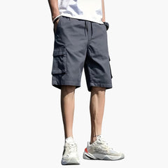 Herren Cargo Shorts mit Kordelzug und Klappentaschen in Grau