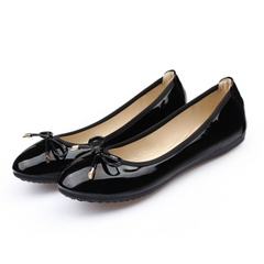 Melyssa - flache Damenschuhe mit Schleife in Schwarz glänzend