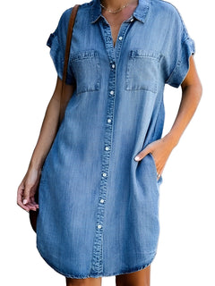 Anise- Jeans-Midikleid mit kurzen Ärmeln in Hellblau
