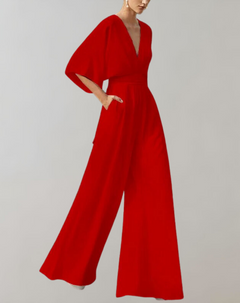 Melanie | Lässiger Jumpsuit mit weiten Beinen in Rot