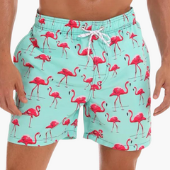 Badeshorts mit Innenslip - Herren Schwimmshorts schnell trocknend in Blauer Flamingo