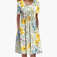 Blumen Kleid - Für Damen mit Taschen & Entspannter Passform in Gelb