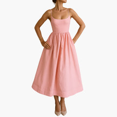 Midikleid Ärmelloses - Sommerkleid für Damen mit Faltenrock in Rosa