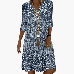 Midikleid für Damen - Locker, Blumenmuster & V-Ausschnitt in Blau