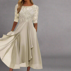 Elisa | Elegantes Midikleid mit Spitze in Gold