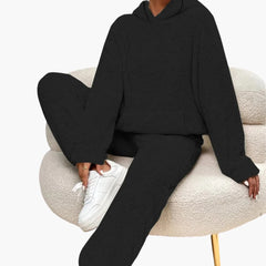 Teddy Hoodie Loungewear für Damen in Schwarz