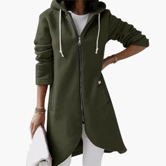 Langer Hoodie mit Reißverschluss für Damen in Grün