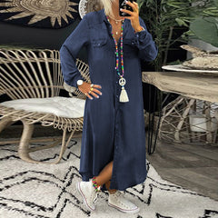 Yara | Langärmliges Maxikleid aus Jeans in Dunkelblau