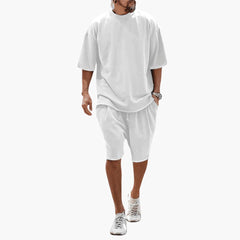 Herren Sommer Zweiteiler mit Kordelshorts und Oversize Shirt in Weiß