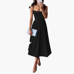 Geblümtes A-Linien Midikleid für Damen – Elegantes Sommerkleid in Schwarz