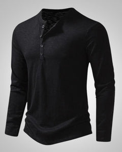 Peter | Herren Slim Fit Langarm Henleyshirt in Schwarz