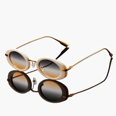 Damen Sonnenbrille mit runden Gläsern und UV-Schutz in Beigegelb