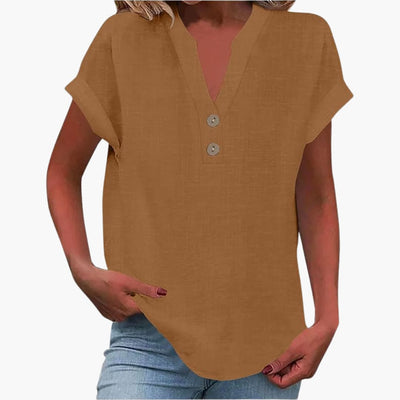 Damen Kurzarmshirt mit V-Ausschnitt und lockerer Passform
