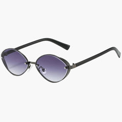 Damen Sonnenbrille mit ovalem Metallrahmen und UV400-Schutz in Lilagrau
