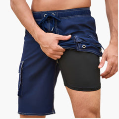 Herren Badeshorts mit Stretchstoff und Seitentasche in Navyblau