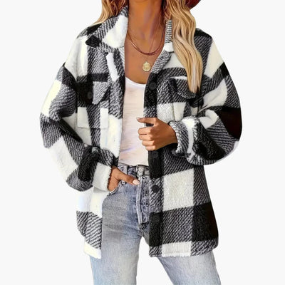 Damen jacke mit Karomuster und Knopfverschluss