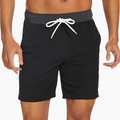 Gestreifte Herren-Badeshorts - mit Kordelzug und Taschen in Schwarz