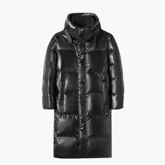 Herren Daunenjacke mit Kapuze und durchgehendem Reißverschluss in Schwarz