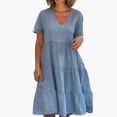 Fließendes V-Ausschnitt-Kleid für Damen - entspannte Passform in Blau