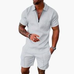 Herren Sommer Zweiteiler mit Reißverschluss und Shorts in Weiß