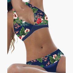 Rückenfreier Damen Bikini - Neckholder Design für Sommerurlaub in Blau