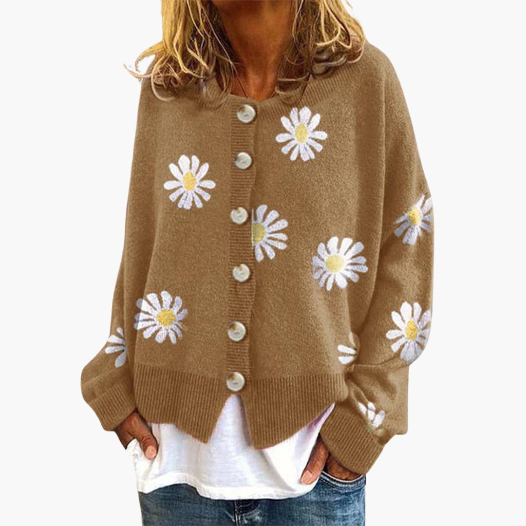 Damenstrick jacke mit Knopfverschluss und Blumenmuster