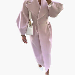 Langer Trenchcoat mit Revers für Damen in Rosa