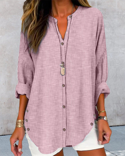 Rundhalsausschnitt Gestreiftes Shirt mit Knöpfen für Damen