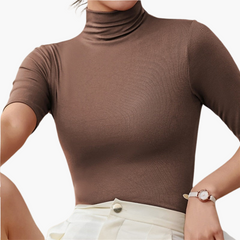 Edith | Damen Seamless Rollkragen-Top in Braun
