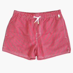 Gestreifte Herren-Badeshorts - mit Tunnelzug und Seitentaschen in Rot