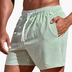 Herren Boardshorts mit Streifen und elastischem Bund in Grün
