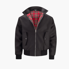 Herren Harrington Bomberjacke mit Tartan Futter in Schwarz