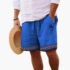 Herren Badeshorts Sommer mit Kordelzug und Palmenmuster in Dunkelblau