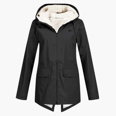 Wasserabweisender Trenchcoat mit Kapuze für Damen in Schwarz