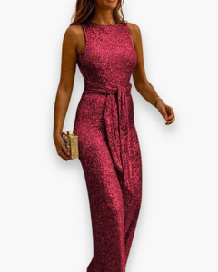 Damen Eleganter Glitzer Jumpsuit | Festlich Hochzeitsmode in Rot