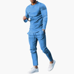 Zweiteiliges Herren-Set für Frühling und Herbst mit Langarmshirt in Blau