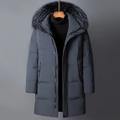 Winterjacke mit Fellimitat-Kapuze für Männer in Dunkelblau