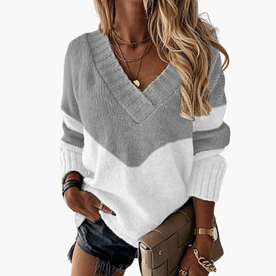 Damen pullover mit V-Ausschnitt und Animal-Print-Muster