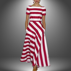Nicole | Handgefertigtes Langarmkleid mit Streifen in Rot