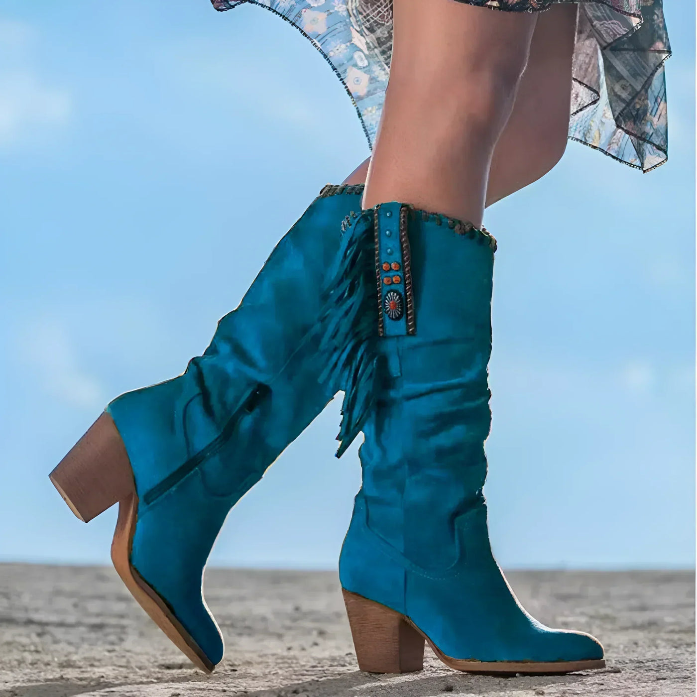 Boho Western Cowboystiefel für Damen | Wadenlang