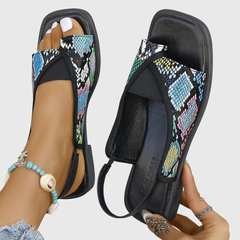 Selina | Damen Kontrast Riemen Flache Sandalen in Mehrfarbig
