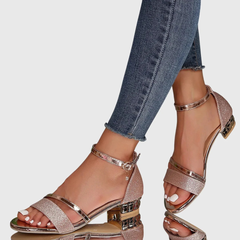 Renate | Damen Knöchelriemen Blockabsatz Sandalen in Roségold