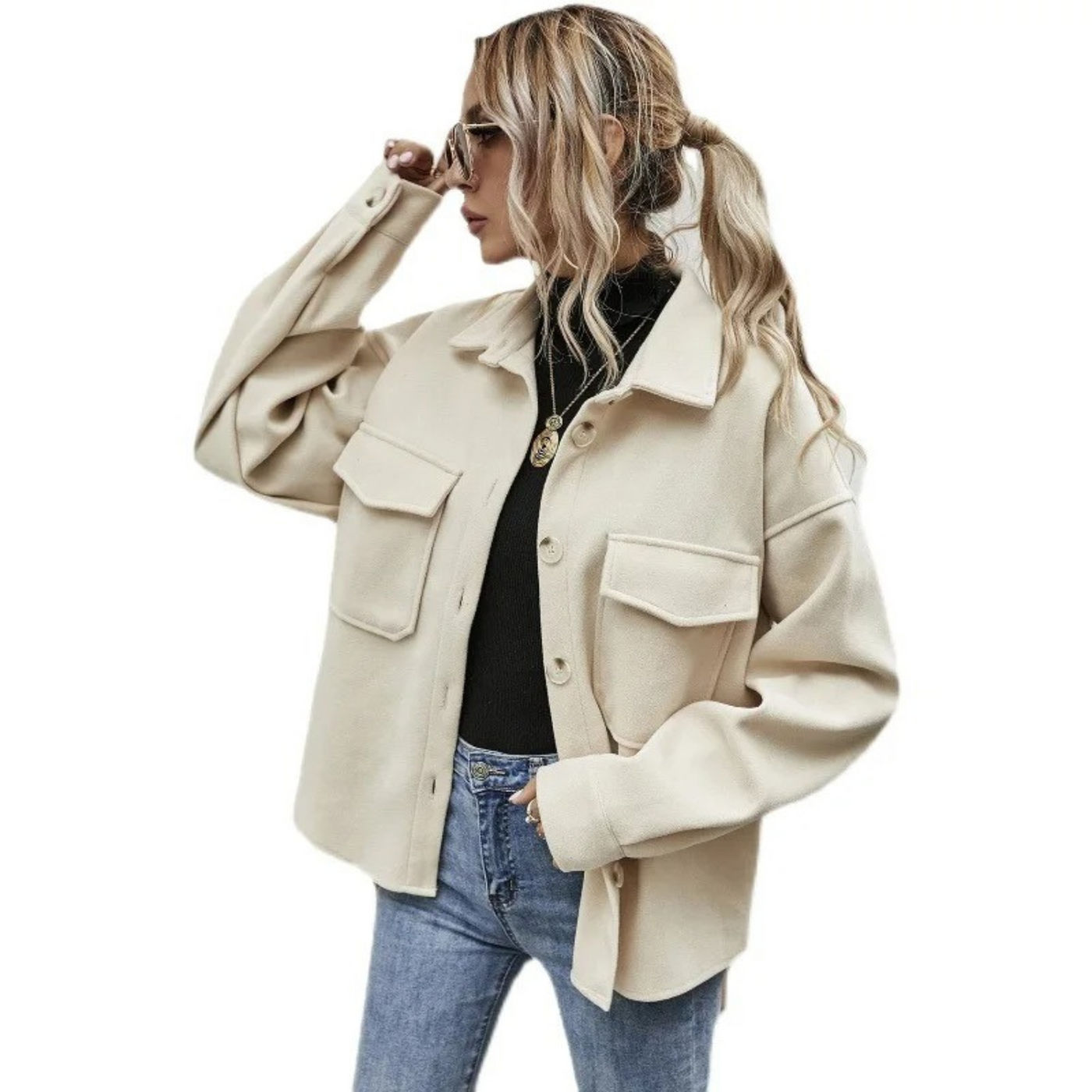 Sommerjacke mit Knöpfen und Taschen für Frauen