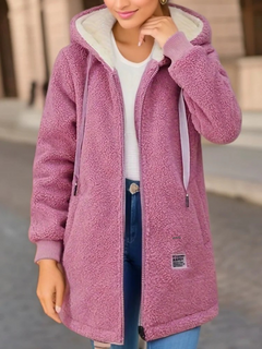 Krista | Warme Teddyweste mit Kapuze für Damen in Rosa