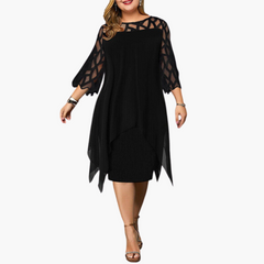 Leichtes Damen Abendkleid - mit ausgeschnittenen Ärmeln Midikleid in Schwarz